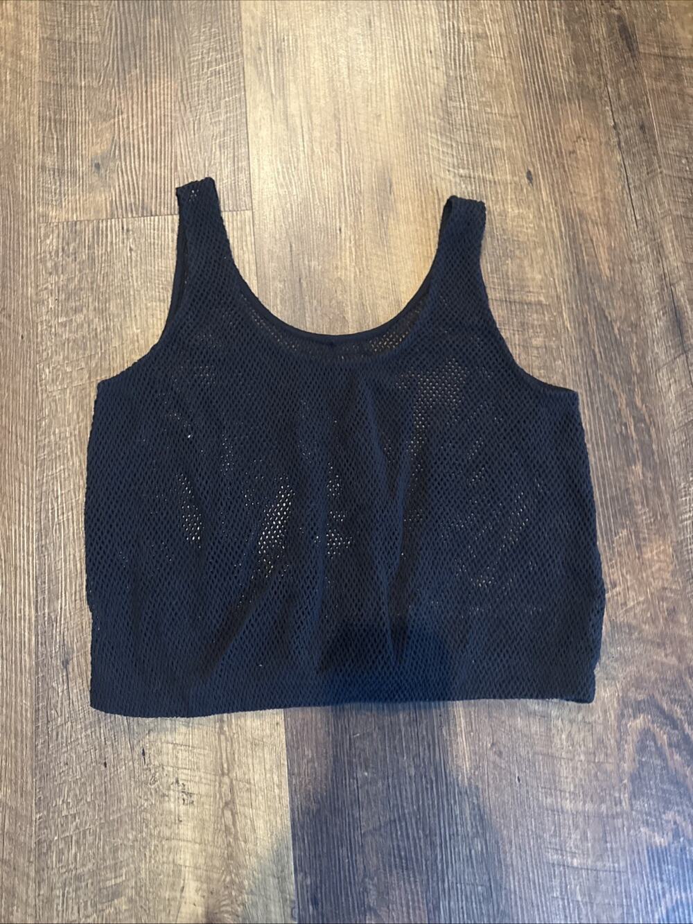 Michael Kors Black Mesh Cropped Sleeveless Tank Scoop Neck Women's Top Small